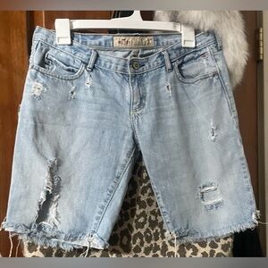 Y2K Hollister Light Blue Distressed Bermuda Denim Shorts - Low Rise